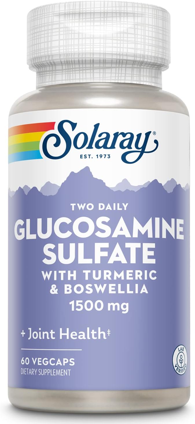 SOLARAY Glucosamine Sulfate 1500mg with Turmeric & Boswellia, Joint Health Support, 60 VegCaps (30 Servings), Two Daily
