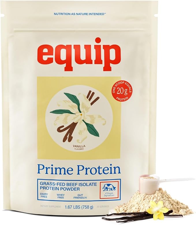 Equip Foods Prime Protein Powder | Clean, Grass Fed Beef Protein Powder | Carnivore Protein Isolate, Keto Friendly | Gluten & Dairy Free | Helps Build & Repair Tissue | 30 Servings, Vanilla (No Sugar)