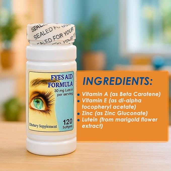 Nu Health Eyes Aid Formula | Lutein 30 mg with Vitamin A, Vitamin E & Zinc | 120 Softgels | Eye Function & Blue Light Support | Daily Vision Wellness