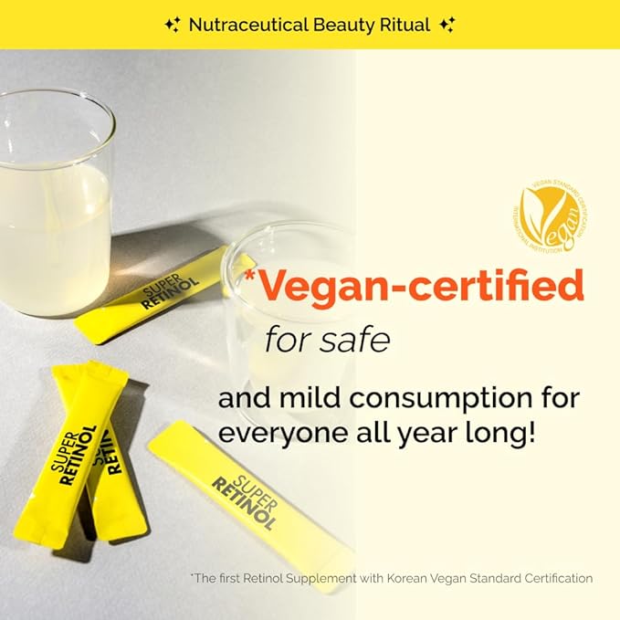 VITALBEAUTIE Super Retinol - Ingestible Liposomal Retinol & Vitamin C 1000mg Powder - Vegan K-Beauty Skin Supplement for Radiant Glass Skin & Tone, Dark Spot Care, 30 Packets