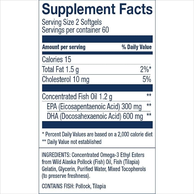 Wiley's Finest Wild Alaskan Fish Oil Peak DHA - 900mg EPA and DHA Omega-3s - 120 Softgels (60 Servings)