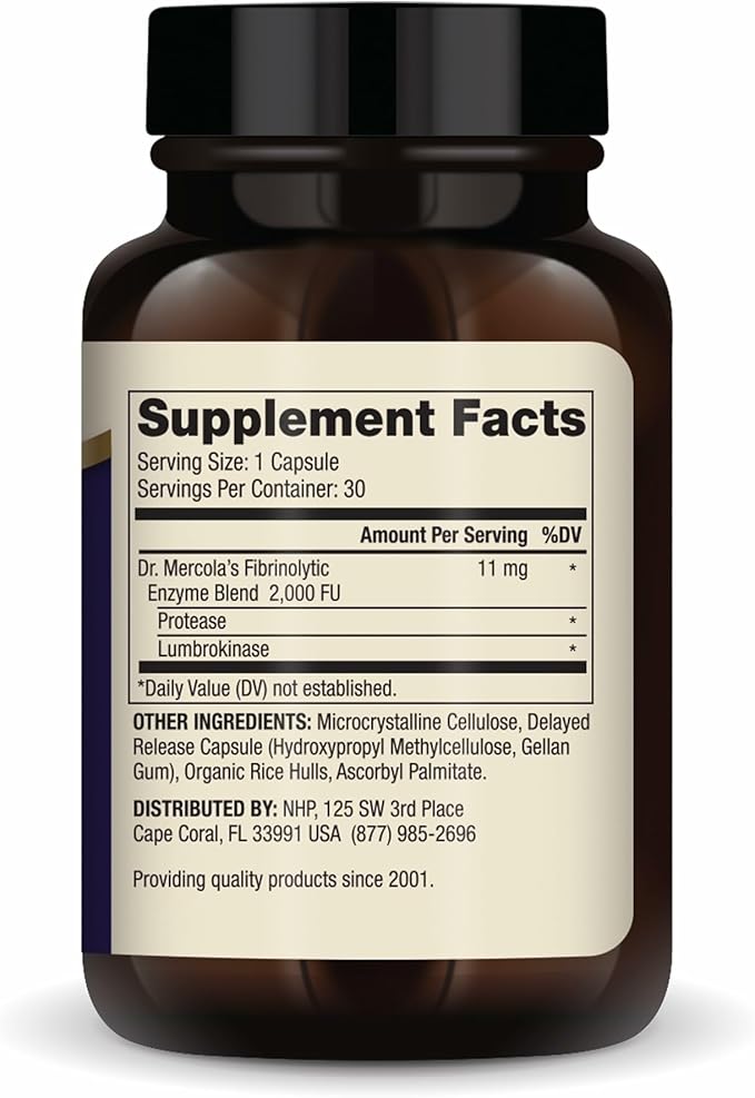 Dr. Mercola Lumbrokinase Enzymes - Delayed Release Formula - Dietary Supplement for Cardiovascular & Energy Support - Non-GMO, Gluten-Free & Soy-Free - 30 Capsules (30 Servings), 3 Pack