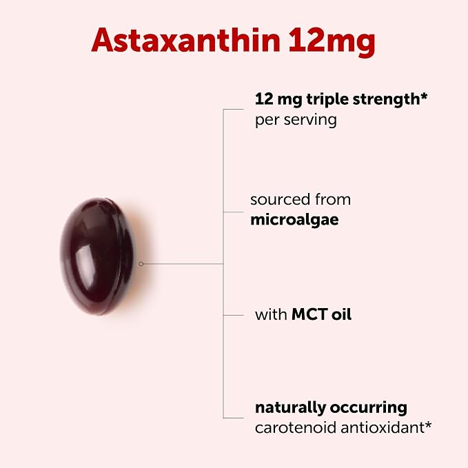 Micro Ingredients Astaxanthin 12mg with MCT Oil, 120 Softgels, 4 Month Supply | Premium Astaxanthin Antioxidant Supplements* | Fresh Microalgae Source | Triple Strength, Non-GMO, Gluten Free, No Soy