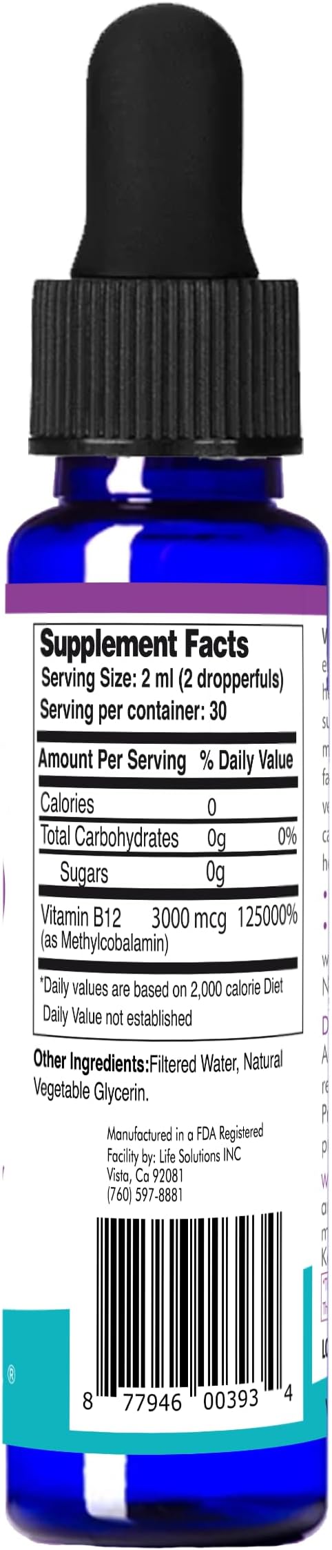 Life Solutions Liquid Vitamin B12 Methylcobalamin - Made in USA, Supports Energy & Metabolism, High Absorption Vitamina B12 Drops, 2 Fl Oz, Non-GMO, Gluten-Free