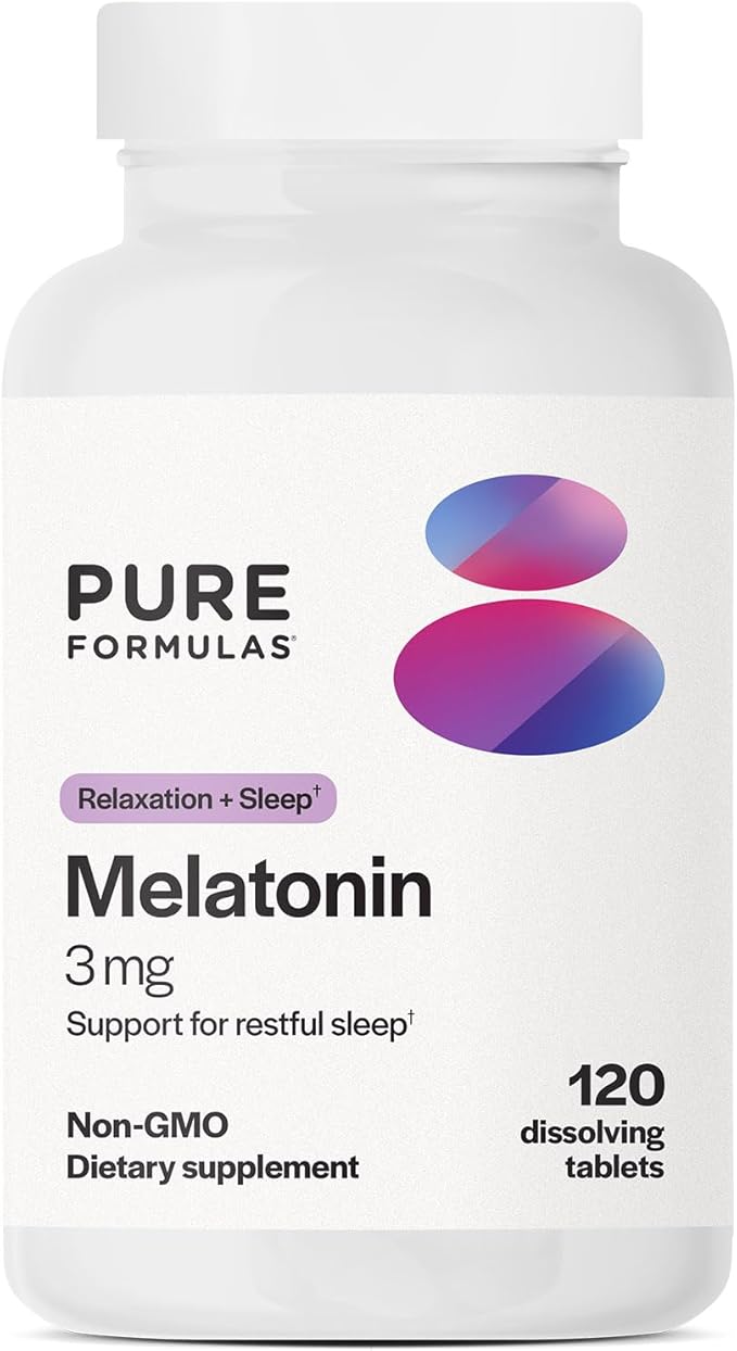 PureFormulas - Melatonin 3 mg - Supports Circadian Rhythms, Restful Sleep, and Relaxation - Pure Melatonin 300 mcg Antioxidant Soy-Free, Dairy-Free - 120 Tablets