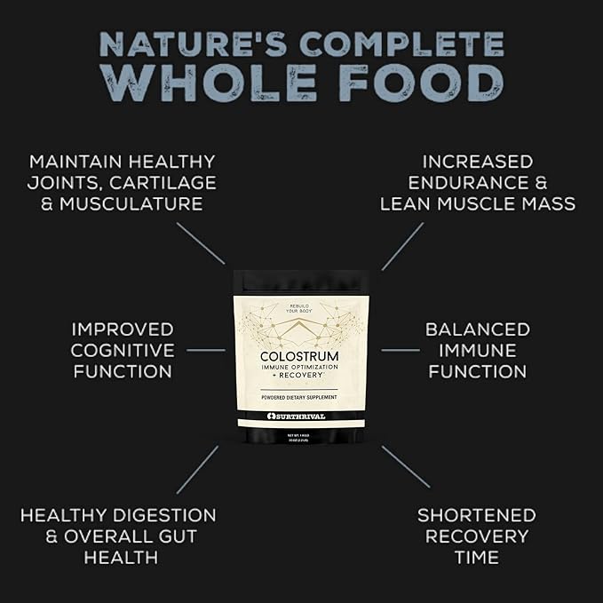 Surthrival: Colostrum Powder (6.5oz), Immune Optimization & Recovery, Powdered Dietary Supplement, Gut Health, Immune Support, Keto Friendly