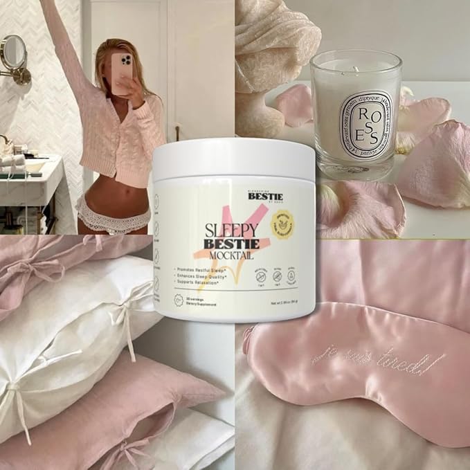 Sleepy Bestie Mocktail for Women & Men - Magnesium Citrate & Glycinate Powder for Sleep, Calm Support Supplement with L-Theanine & Tart Cherry Extract, Gluten Free - 2.96 oz