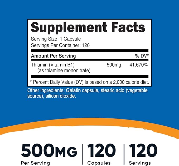 Nutricost Vitamin B1 (Thiamin) 500mg, 120 Capsules (3 Bottles)