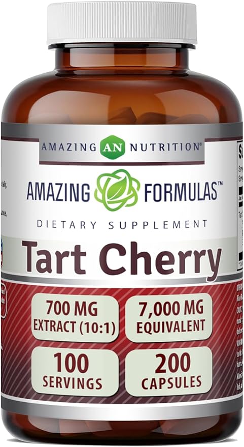 Amazing Formulas Tart Cherry 700 Mg | Standardized 10:1 Extract | 200 Capsules | 7000mg Equivalent | Non-GMO | Gluten-Free | Made in USA