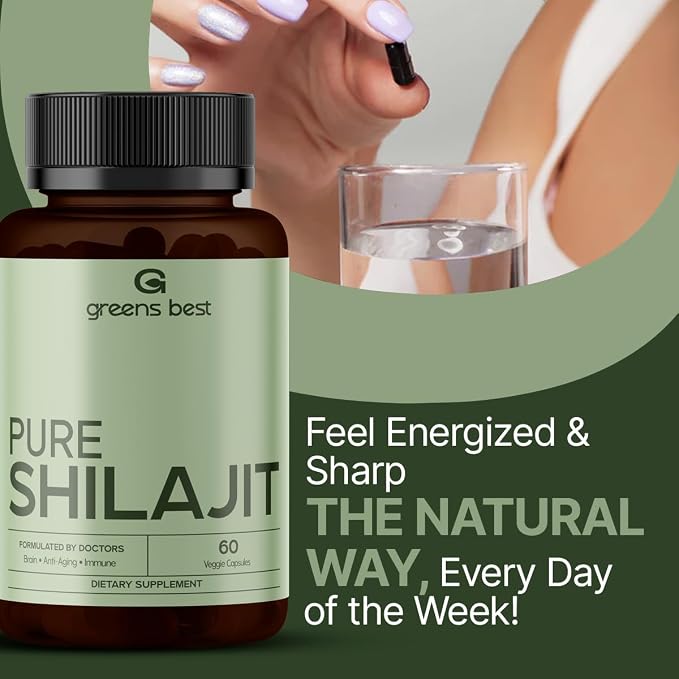 GREEN'S BEST Pure Himalayan Shilajit Capsules – Organic Fulvic Acid Supplement for Energy & Immune Support – Boosts Stamina & Brain Health – Vegan, No Additives