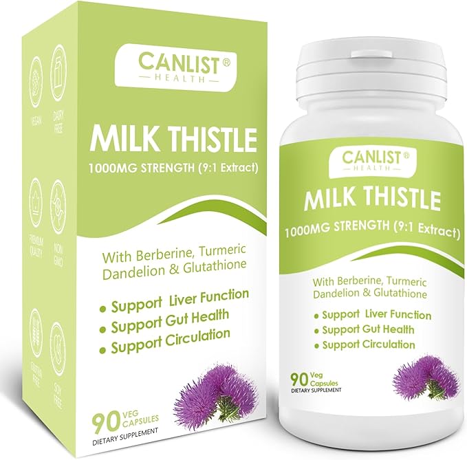 Milk Thistle Capsules 1000mg, Potent 9:1 Extract, Liver Health Support, Detox & Cleanse, Antioxidant & Gut Health, Non-GMO, Gluten-Free, 90 Capsules