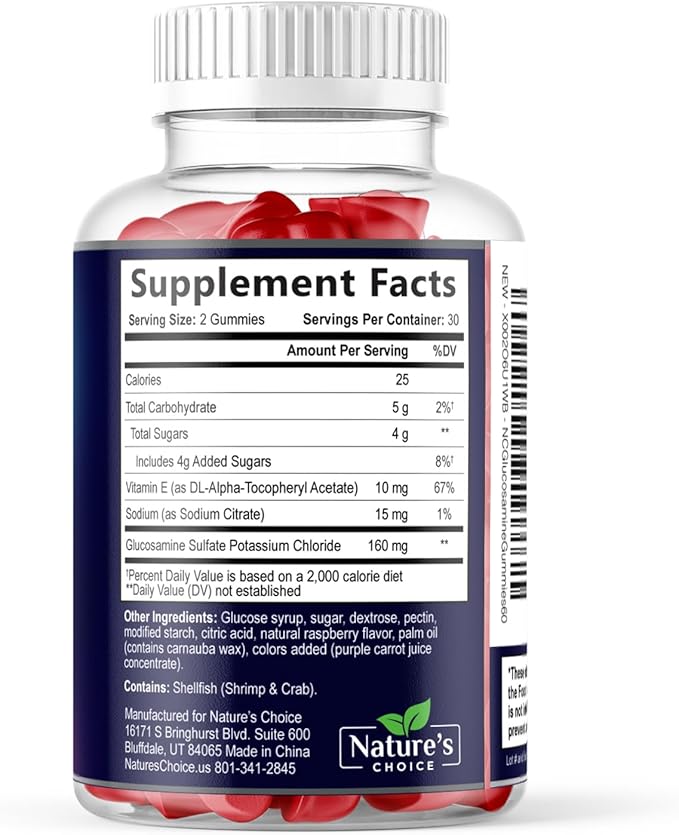 Joint Support Gummies - Extra Strength Glucosamine Gummy Supplement with Vitamin E - Natural Cartilage Joint Health & Flexibility Support, Best Support Glucosamine Chew for Men & Women - 60 Gummies