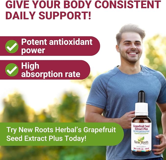 NEW ROOTS HERBAL Grapefruit Seed Extract Drops 30 ml (1 Fl OZ) + Vitamin C | Super Concentrated Grapefruit Seed Extract Liquid Tincture | Gluten Free, Non-GMO