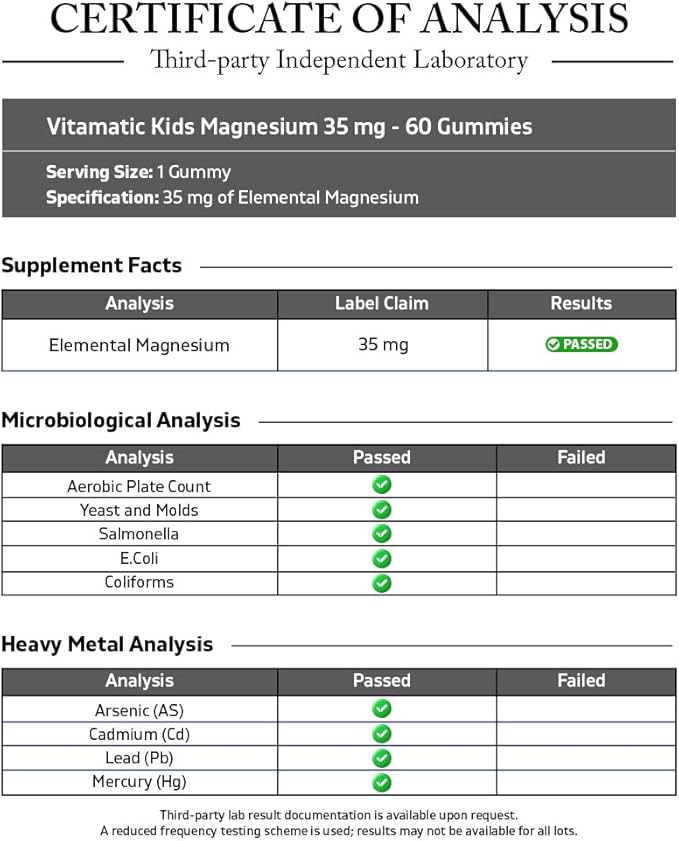 Vitamatic Kids Magnesium Calm Gummies - 60 Vegan Count - Great Tasting - Promote Healthy, Muscle, Bone, & Energy Support