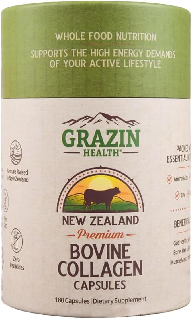 Bovine Collagen Capsules 3000mg Grass Fed, Whole Food Bovine Collagen Pills for Women and Men, Non Marine Collagen Supplements, 30 Day Bottle