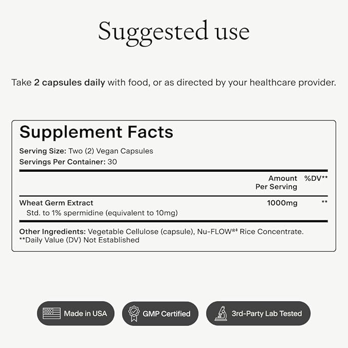 OMRE Spermidine Supplement (10mg of Non-Synthetic Spermidine) - 3rd-Party Tested 1000mg Wheat Germ Extract Standardized to No Less Than 1% - 10mg of Natural Spermidine per Serving