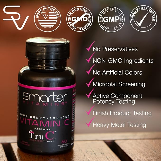 SmarterVitamins (3 Pack) Raw Whole Food Vitamin C Natural Immune Support from Berries, Premium Antioxidants, Bioflavonoids & Polyphenols, 180 Vegan Capsules