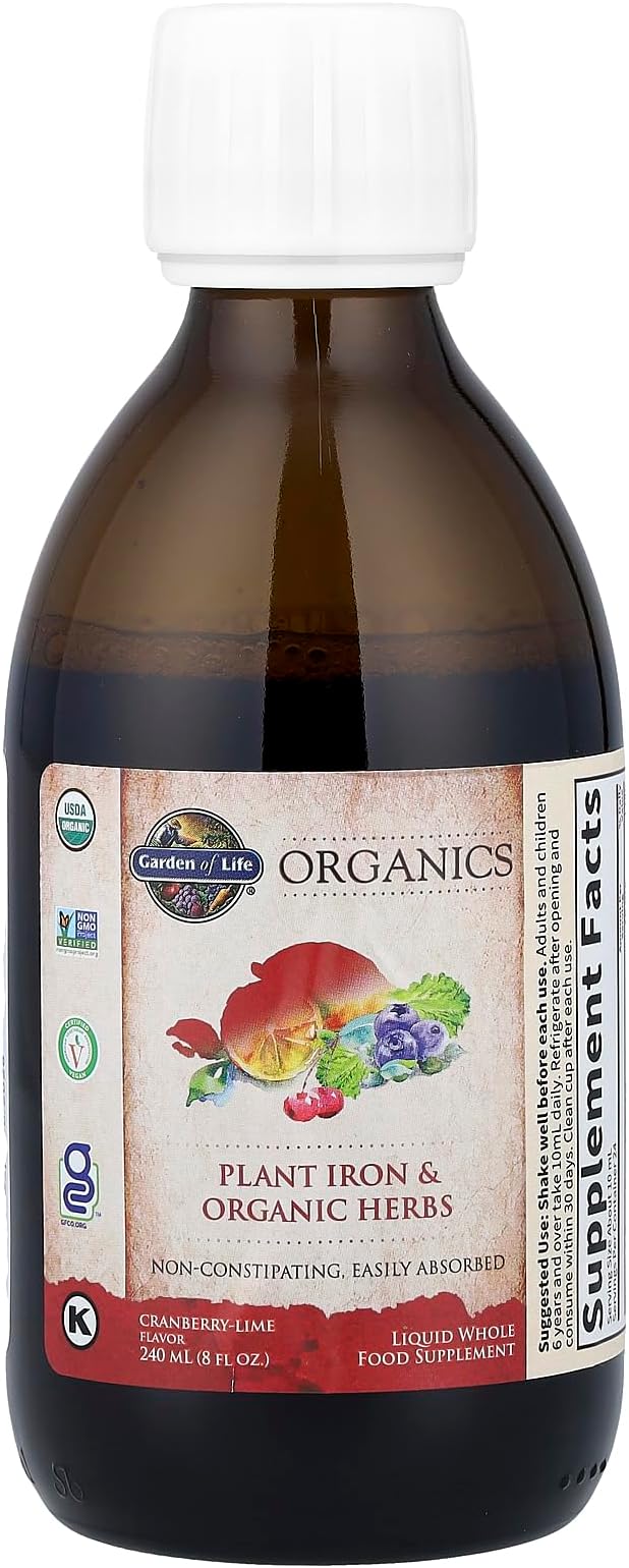Garden of Life Organics Plant Iron & Organic Herbs - Organic Plant-Sourced Iron + Herbs (Cranberry-Lime Liquid) 8oz Liquid