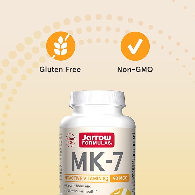 Jarrow Formulas MK-7 90 mcg - Bioactive Form of Vitamin K2-120 Servings (Softgels) - for Bone & Cardiovascular Health - Vitamin K2 MK-7 Dietary Supplement - Gluten-Free