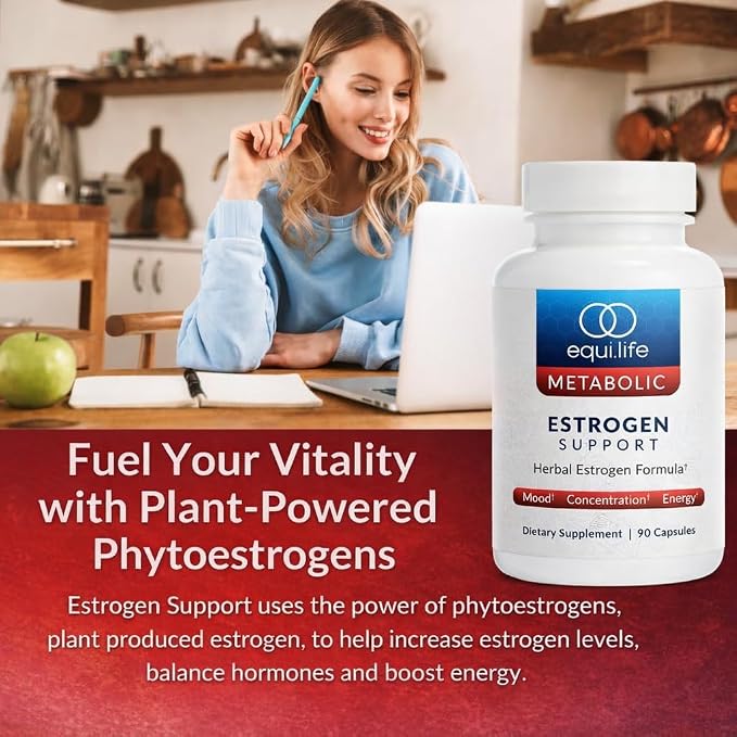 Equilife Estrogen Support Supplement, with Black Cohosh, 90 Capsules | Herbal Blend-Red Clover & Gotu Kola | Supports Hormone Balance, Bone Health, Energy, Mood & Cognitive Function | Gluten Free