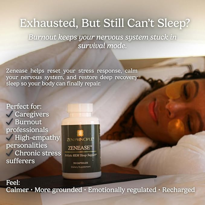 Zen Principle Zenease Sleep Support with Magnesium Glycinate, Ashwagandha KSM-66®, Saffron, L-Theanine & GABA – No Melatonin, Natural Stress Relief & Sleep Aid. 180 Capsules