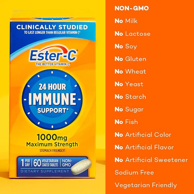 Ester-C Vitamin C, 1,000 mg, 60 Coated Tablets (Packaging May Vary)