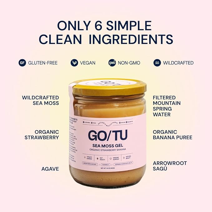 GO/TU Sea Moss Gel – 16oz Strawberry Banana | Pure, Shelf-Stable Superfood | Nature’s Multivitamin
