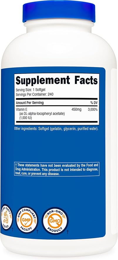 Nutricost Vitamin E 1,000 IU (450mg) 240 Softgels - GMO-Free, Gluten-Free