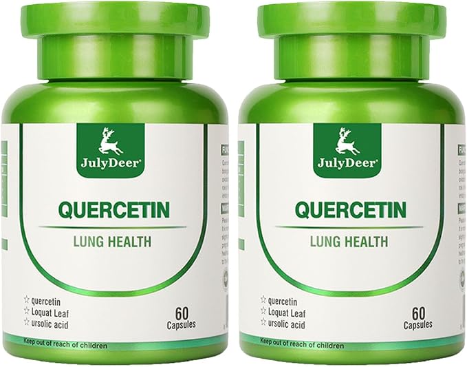 JulyDeer Quercetin 400 mg with Loquat Leaf Extract, Ursolic Acid 120 Capsules, Healthy Immune Support Supplements, High Bioavailable Flavonoids, Natural Antioxidant – Non-GMO, No Gluten - 2 btls