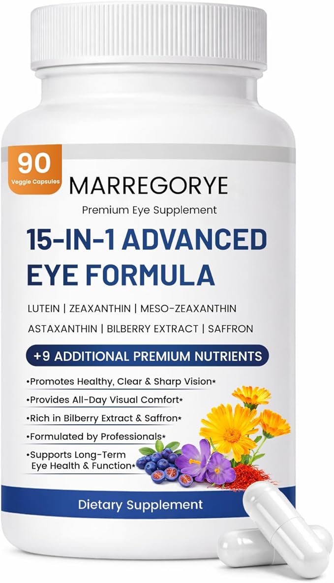 Neurobella Eye Supplement for Digital Eye Strain & Night Driving Clarity 15-in-1 Advanced Eye Formula with All 3 Carotenoids (Lutein, Zeaxanthin), Bilberry and Saffron Eye Vitamins, 90 Count