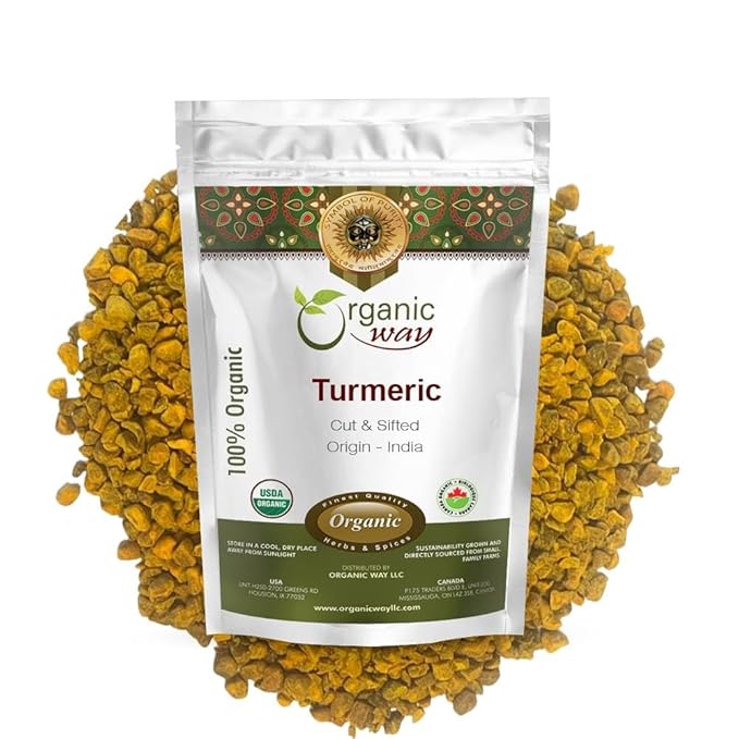 Organic Way Turmeric Root Cut & Sifted (Curcuma Longa) - Herbal Tea | Kosher & USDA Certified | Vegan, Non-GMO & Gluten Free | Tested for Heavy Metal and Purity | 100% Raw from India (1/2LBS / 8Oz.)