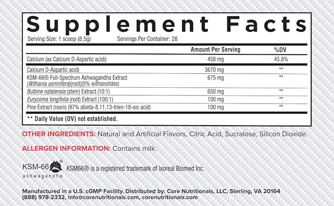 Core Nutritionals Test Vitality & Testosterone Support | with KSM-66 Ashwagandha, Calcium D-Aspartic Acid, & Pine Extract | 28 Servings (Primal Punch)