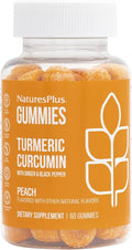 NaturesPlus Gummies Turmeric Curcumin - 60 Gummies, Peach - Supports Joint, Digestive & Cardiovascular Health - Vegan, Gluten Free, Non-GMO - 30 Servings