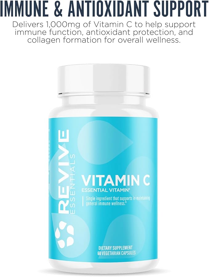Revive MD Vitamin C Capsules, 1000mg - High-Potency VIT C Ascorbic Acid Dietary Supplement for Immune Support & Antioxidant Health - No Fillers & Non-GMO (200 Vegetarian Capsules, 30 Servings)