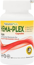NaturesPlus Hema-Plex Iron - 60 Fast-Acting Capsules - 3 Pack - 85 mg Chelated Iron + Vitamin C & Bioflavonoids for Healthy Red Blood Cells - Vegan, Gluten Free - 90 Total Servings