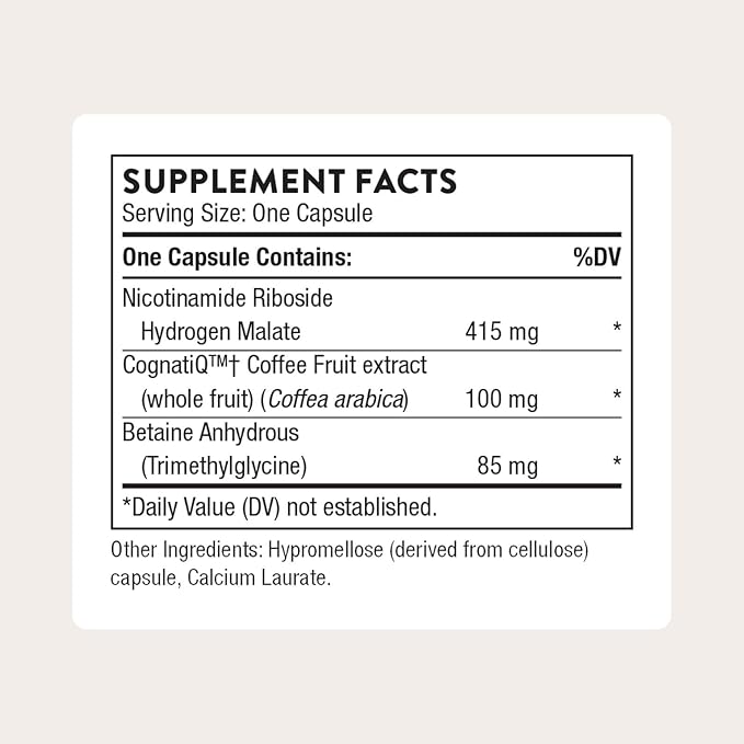 THORNE - Brain Factors - Brain Health Supplement with Nicotinamide Riboside, Coffee Fruit Extract & Betaine Anhydrous - Supports Learning, Memory & Cognition* - Third-Party Certified - 30 Capsules