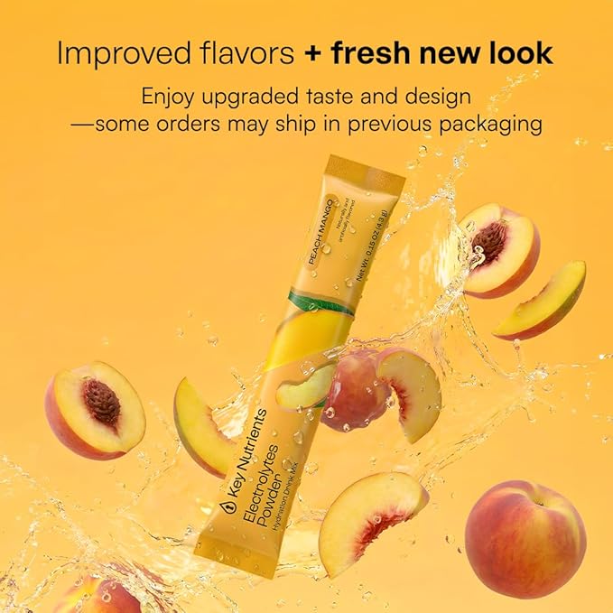 KEY NUTRIENTS Electrolytes Powder Packets - Multivitamin Peach Mango 20 Pack Hydration Packets - Travel Hydration Powder - Improved Refreshing Taste - Made in USA - No Sugar, No Calories, Gluten Free