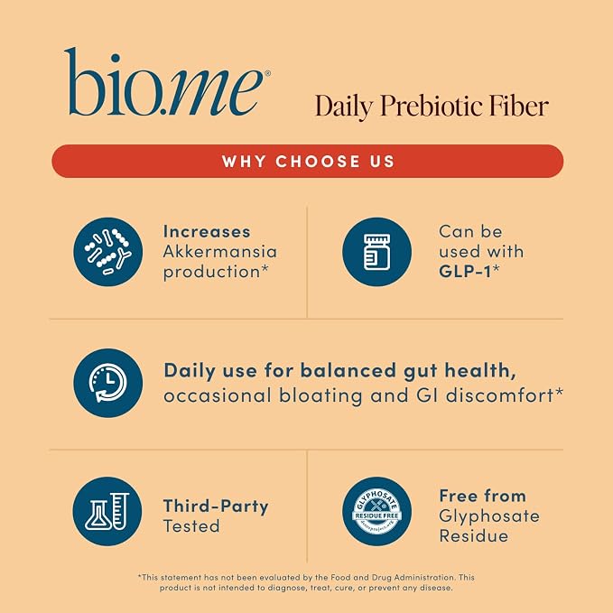 Bio.me Daily Prebiotic Fiber Powder Chai - 7g Per Serving - Soluble & Insoluble Fiber Supplement Powder for Women & Men - Digestive Health & Gut Health - GLP-1 Friendly, Sugar Free - 30 Servings
