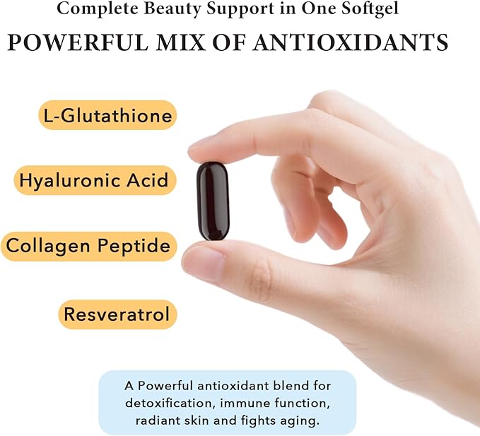Liposomal Glutathione Softgels, Enhanced Absorption - Liposomal Delivery, Active Form L-Glutathione, Cellular, Immune Function & Liver Detox, Rich in Antioxidant Formula, Gluten Free, 60 Softgels