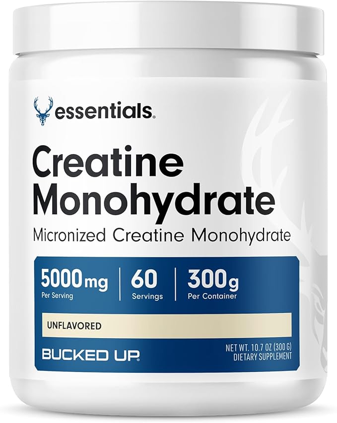 Bucked Up Pure Micronized Creatine Monohydrate for Women and Men - Easy to Mix and Unflavored - 5G Per Serving - 60 Servings - 300 Grams Per Container