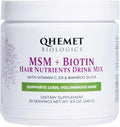 Qhemet Biologics MSM + Biotin Hair Nutrient Drink Mix - Vitamins Powder to Support Lush Volume - Bamboo Silica & Vitamins D3 + B12 for Hair Health - Jumpstart Your Hair Growth Journey (8.5 oz)