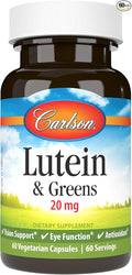 Carlson - Lutein & Greens, 20 mg, Vision Support & Eye Function, Antioxidant, 60 Vegetarian Capsules