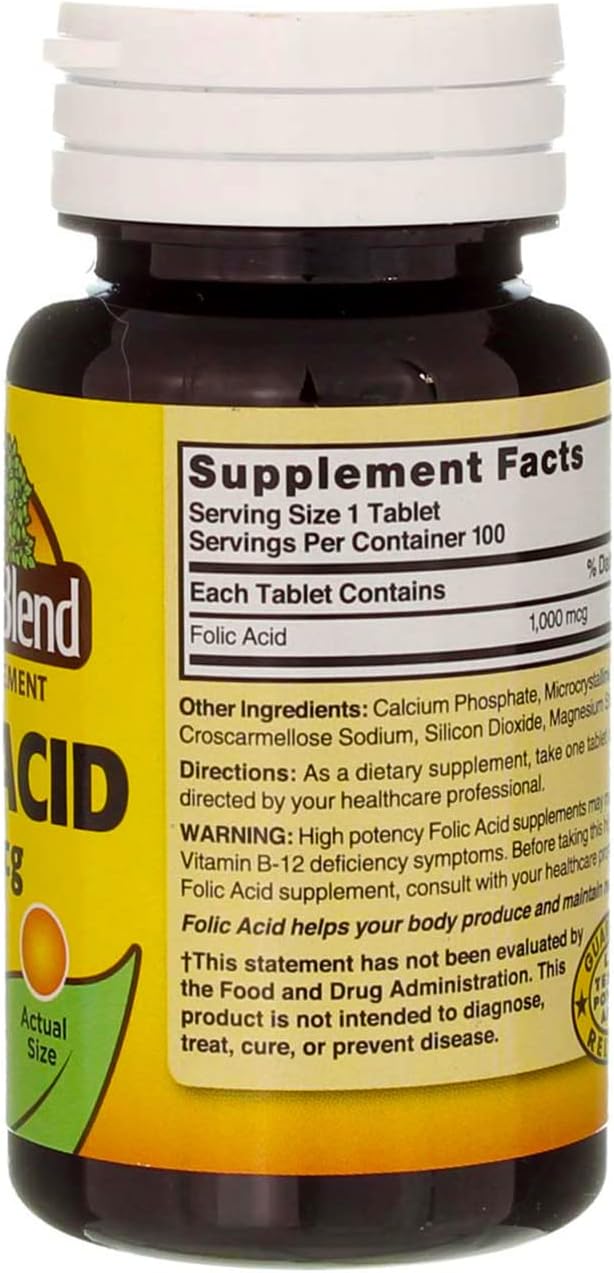 Nature`s Blend Folic Acid 1000mcg Tablets 100 Count (2 Pack)