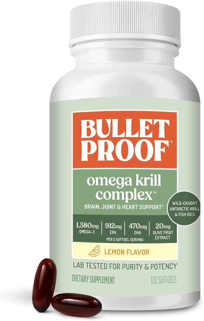 Bulletproof Omega Krill Complex Softgels, 120 Count – Lemon Flavor Omega 3 Supplement with Krill & Fish Oil, 1560mg EPA, DHA & GLA, Supports Brain, Heart & Joint Health, Non-GMO, Gluten Free