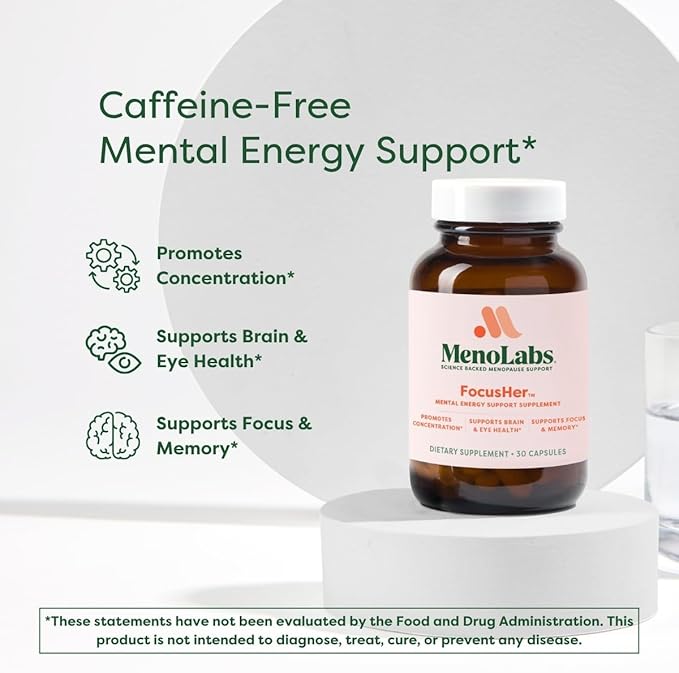 MENOLABS® FocusHer™ Mental Energy Support Supplement – Caffeine-Free Focus, Concentration & Memory – enXtra® & Lutemax 2020® – Menopause, Brain & Eye Health – 30 Capsules, 30-Day Supply