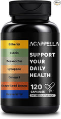 ACAPPELLA Grape Seed Extract Capsules with Omega 3 Capsules Bilberry Lutein Zeaxanthin Lycopene Resveratrol Supplement - 120 Count