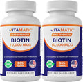 Vitamatic Biotin 10,000 mcg (10 mg) for Stronger Hair, Skin & Nails - 365 Vegan Tablets- Also Called Vitamin B7-2 Pack