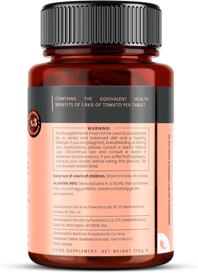 pureclinica Lycopene 50mg x 180 Tablets (6 Months Supply). 300% Strength of Regular Lycopene Tablets