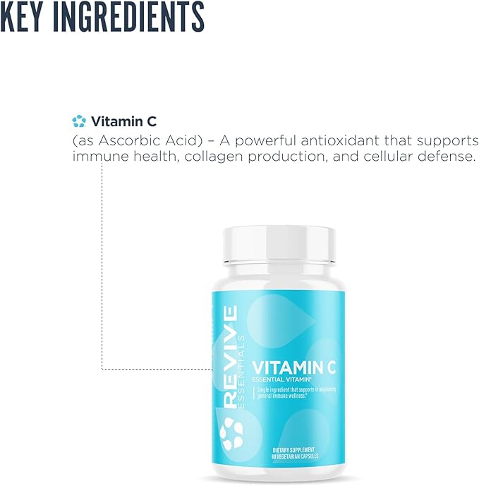Revive MD Vitamin C Capsules, 1000mg - High-Potency VIT C Ascorbic Acid Dietary Supplement for Immune Support & Antioxidant Health - No Fillers & Non-GMO (200 Vegetarian Capsules, 30 Servings)