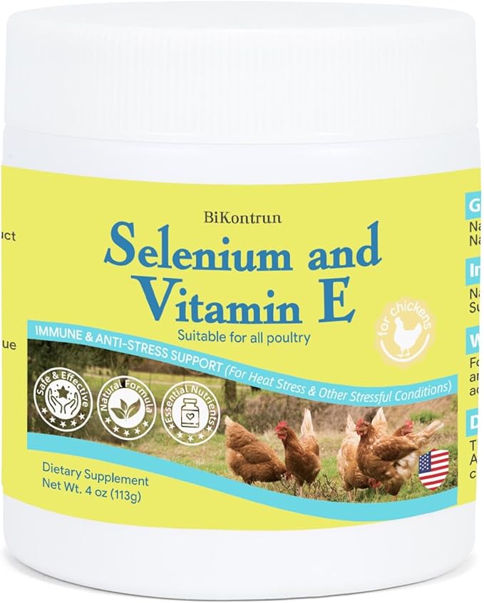 Selenium & Vitamin E Powder for Chickens, Selenium for Chickens, Immune System, Muscle Support & Prevents, Improve Wry Neck, Selenium, Vitamin E Supplements, Suitable for All Poultry, Chicken & More